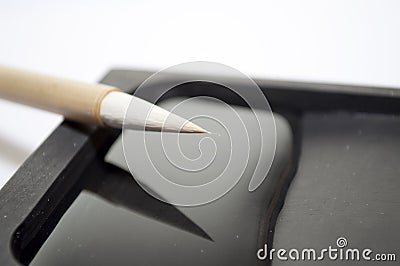 Chinese paintbrushes ink stone Stock Photo