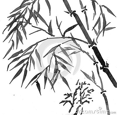 Oriental sumi bamboo painting Stock Photo