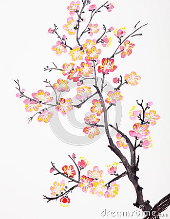 Chinese painting of flowers, plum blossom Stock Photo