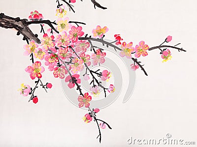 Chinese painting of flowers, plum blossom Stock Photo