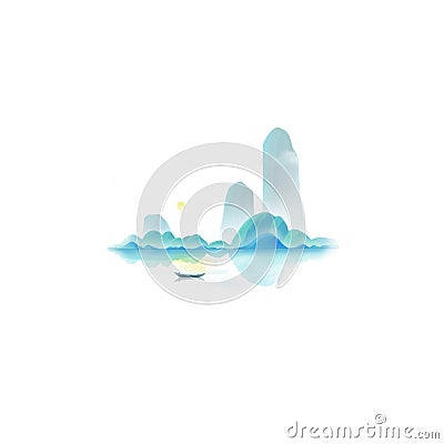 Chinese Painting Mountains and Waters on White Background Stock Photo