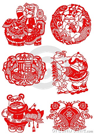 Chinese Paper-cut for Happiness Vector Illustration