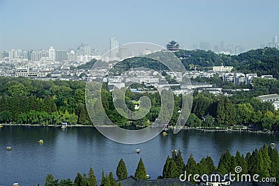 Chinese park in Hangzhou near Xihu Lake, China. Stock Photo