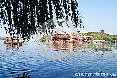 Chinese park in Hangzhou near Xihu Lake, China. Stock Photo