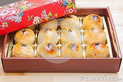 Chinese pastry or Moon cake, top view, Stock Photo