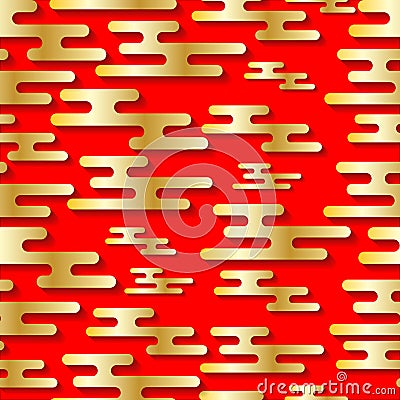 Chinese pattern. Stylized drawing. Gold symbols on a red background. Vector Illustration