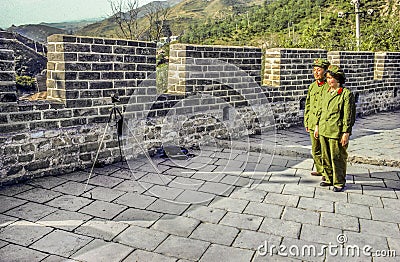 Chinese people do a self portrait at the chinese wall in Badaling Editorial Stock Photo