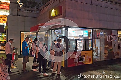 Chinese people queuing to Macdonald restaurant Editorial Stock Photo