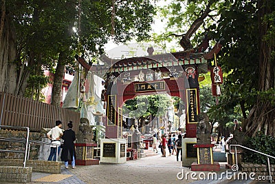 Chinese people and travelers people visit and respect pray chinese god in Tin Hau Temple at Repulse Bay in Hong Kong, China Editorial Stock Photo