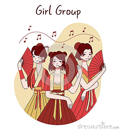 Chinese pop music. Musicians playing instrument and singing Vector Illustration