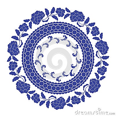 Chinese porcelane round frame. Vector Illustration