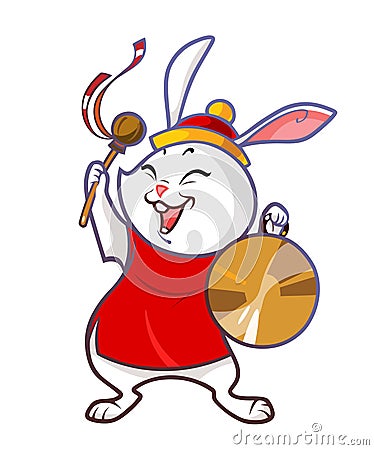 Chinese rabbit with gong Vector Illustration