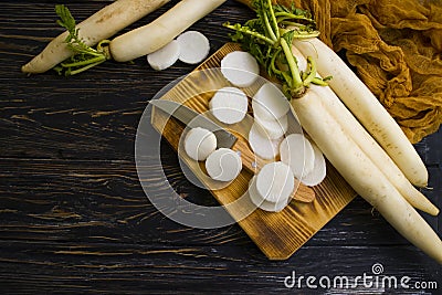 Chinese radish farming vegan cooking wooden background nutrition nutrition Stock Photo