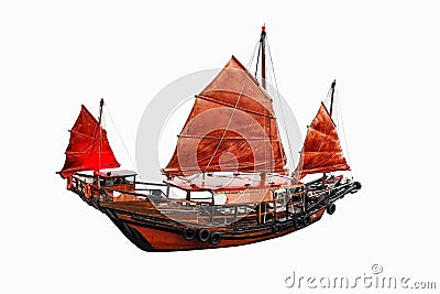 Chinese red classic sailboat on white background Stock Photo