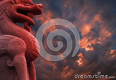 Chinese Red Dragon with Clouds Stock Photo