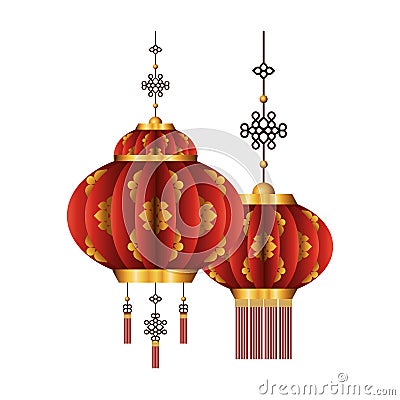 Chinese red with gold lanterns vector design Vector Illustration