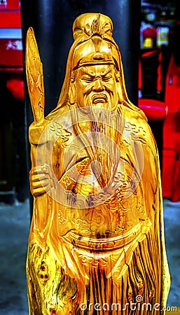 Chinese Replica Wooden Guan Yu Panjuan Flea Market Beijing China Stock Photo