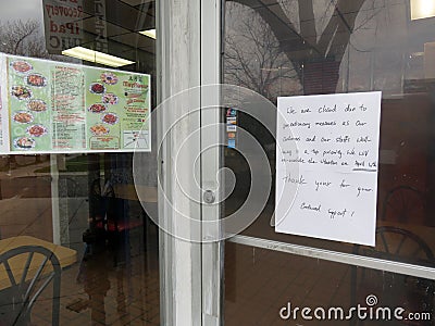 Chinese Restaurant Closed Until Further Notice Editorial Stock Photo