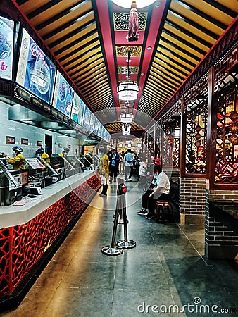 Chinese restaurant inside aeon shopping mall in Wuhan city Editorial Stock Photo