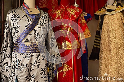 Chinese retro clothes costume shop for people rent and wear for take photo at Thai-Chinese Cultural Center in Udon Thani, Thailand Stock Photo