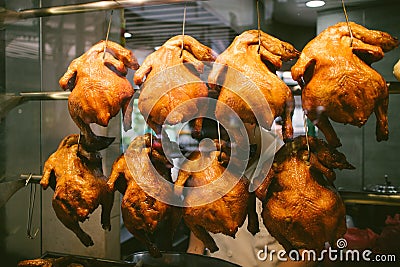 Chinese roasted chicken at market, Singapore Stock Photo