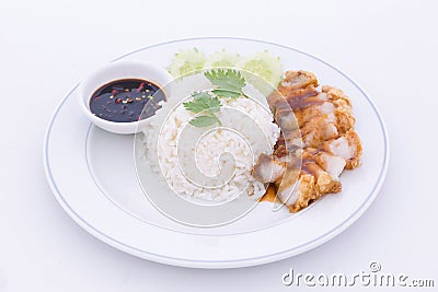 Chinese roasted pork served with soy sauce Stock Photo