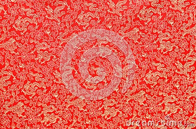 Chinese`s style red cloth, dragon and flower pattern Stock Photo