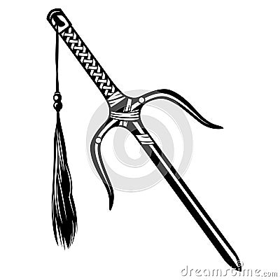 Chinese sai weapon stylize vector line art illustration Vector Illustration