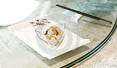 Chinese salad served with chop sticks Stock Photo