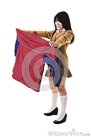 Chinese school girl with ugly uniform. Stock Photo