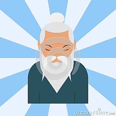 Chinese sensei old man asian elderly portrait person retired grandfather vector illustration Vector Illustration