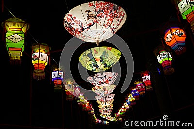 Chinese silk umbrella and lantern Editorial Stock Photo