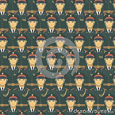 Chinese soldiers army officers vector seamless pattern Vector Illustration