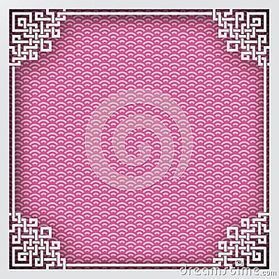 Chinese square frame on pink pattern oriental background for greeting card Vector Illustration