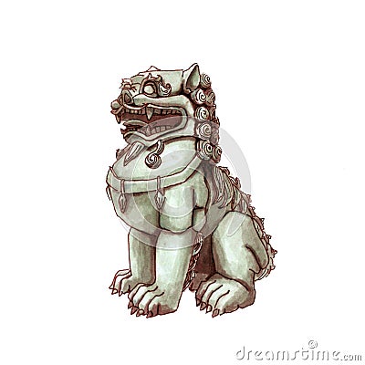 Chinese statue of the dragon guardian. Foo Dog. Asia. watercolor. china Stock Photo