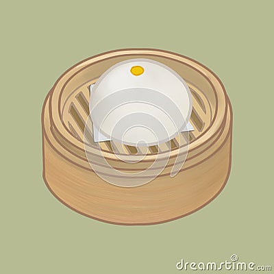 Chinese steamed bun in a basket illustration Cartoon Illustration