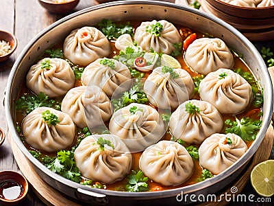 Chinese steamed dumplings in bowl Stock Photo