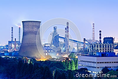 Chinese steelworks Industrial building at night Stock Photo