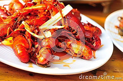 chinese stir fried shrimps Stock Photo