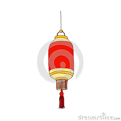 Chinese street paper lantern hanging. Festive Asian light for China religious and traditional holiday. Oriental fortune Vector Illustration