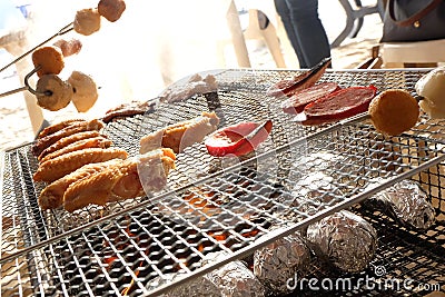 Chinese style barbecue grill stand and food Stock Photo