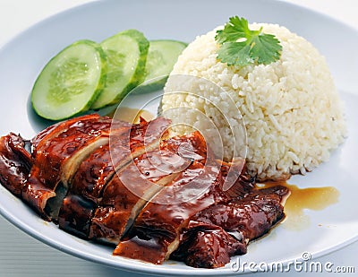 Chinese style chicken rice with soy sauce Stock Photo