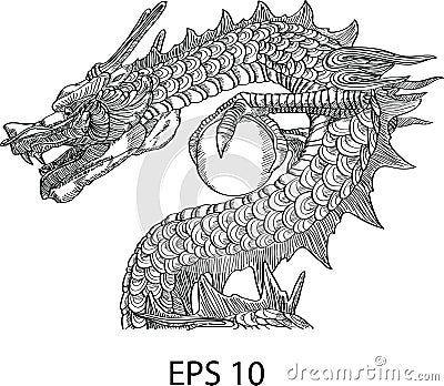 Chinese Style Dragon Statue Vector line Sketch Up Vector Illustration