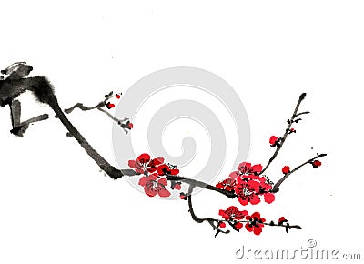 Chinese-style drawings, sketches, plum flower Stock Photo