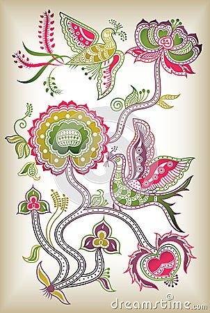 Chinese style floral and bird Vector Illustration
