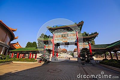 Chinese style gate at Yuanxuan Taoist temple Editorial Stock Photo