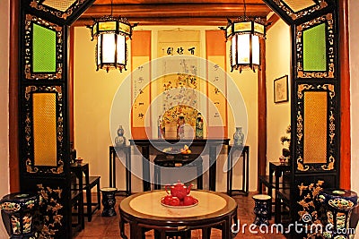 Chinese Style Living Room, Macau, China Editorial Stock Photo