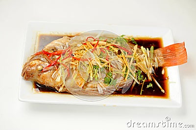 Chinese style marinated steamed fish Stock Photo