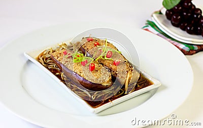 Chinese Style Stuffed Brinjal Stock Photo