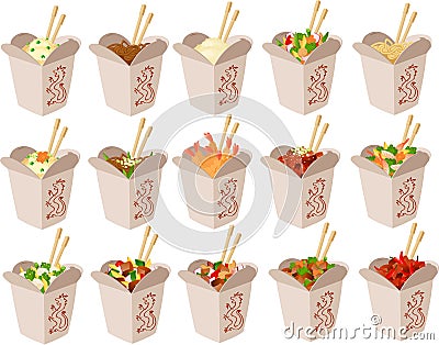 Chinese take out boxes Cartoon Illustration